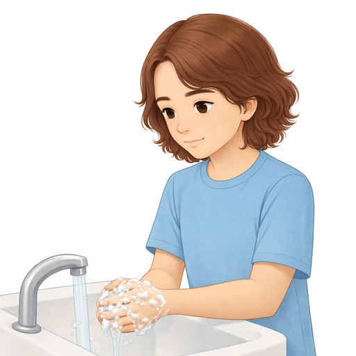 Illustrated flashcard — Wash