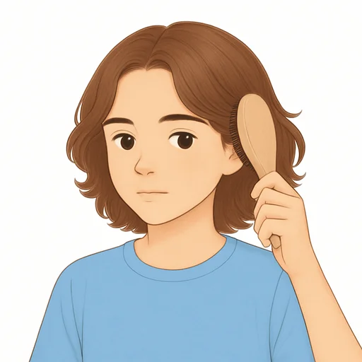 Illustrated flashcard — Brush hair