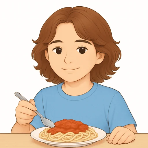 Illustrated flashcard — Eat dinner