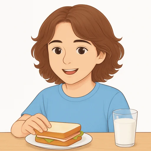 Illustrated flashcard — Eat lunch