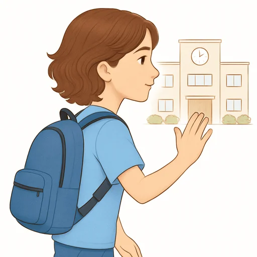 Illustrated flashcard — Go to school