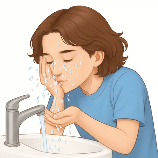 Illustrated flashcard — Wash face