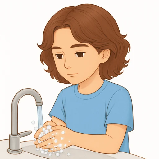 Illustrated flashcard — Wash hands