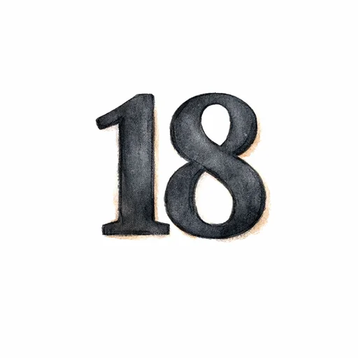 Illustrated flashcard — Eighteen