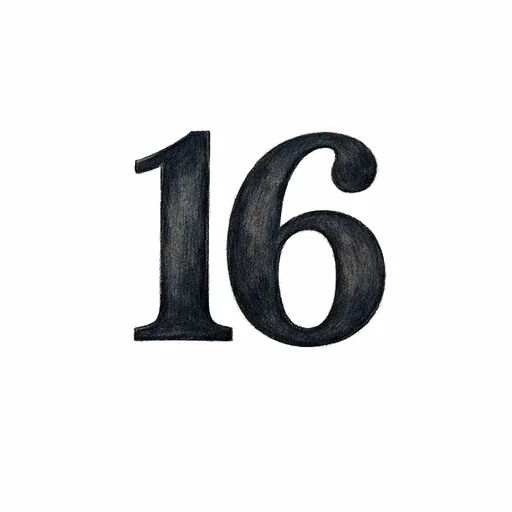 Illustrated flashcard — Sixteen